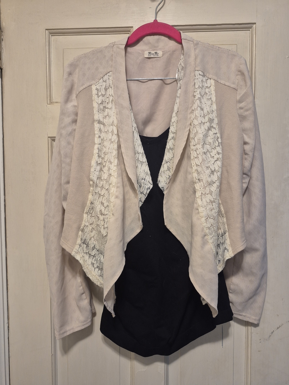 Miss Me Cream Lace-Trim Open Front Blazer